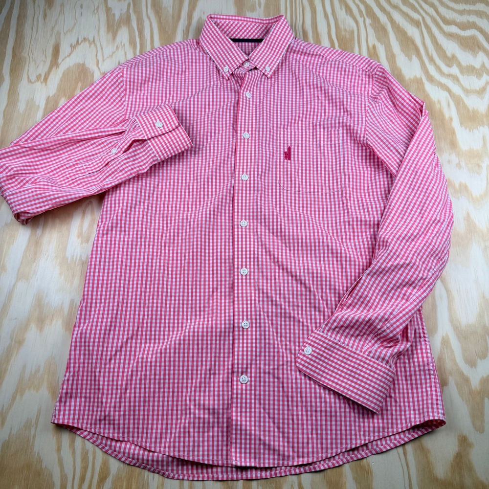Johnnie-O Prep-Performance Mens M Pink Gingham Button Down Shirt Long Sleeve